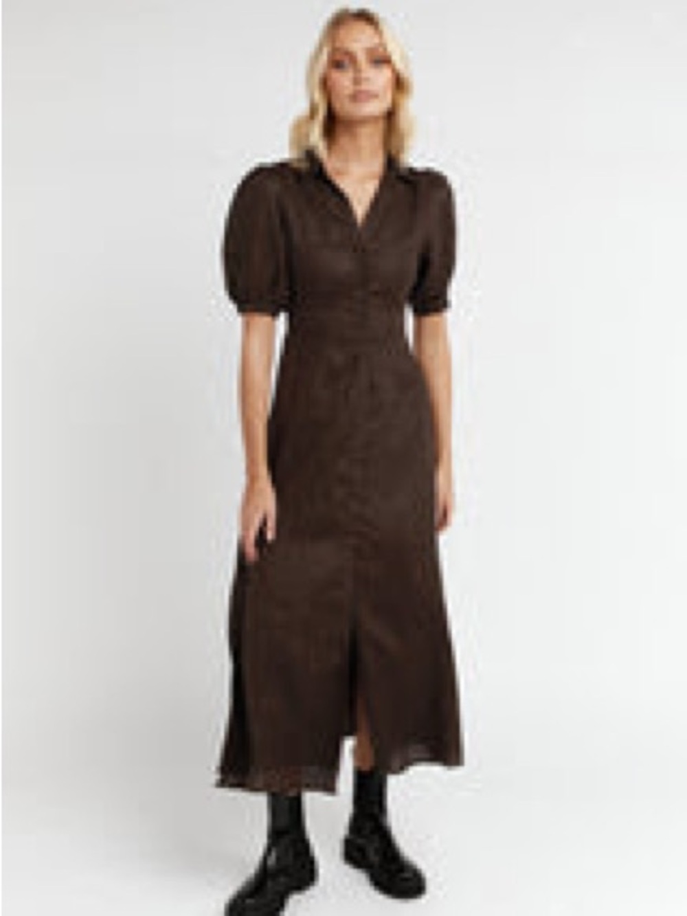 DISSH Brown Button-Front Midi Dress